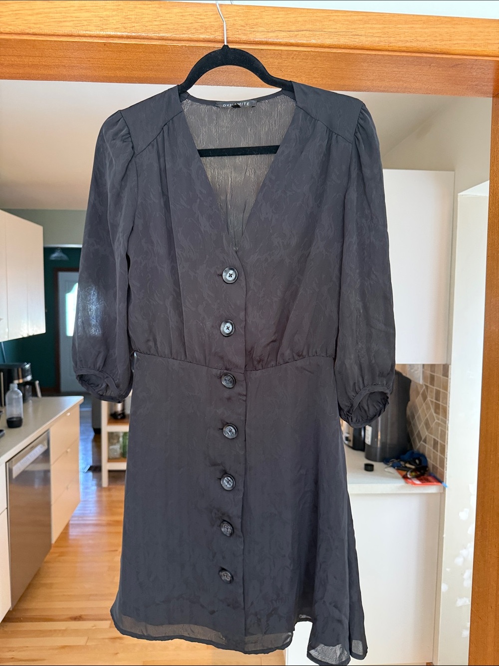 Dynamite Black V-Neck Button Front Dress
